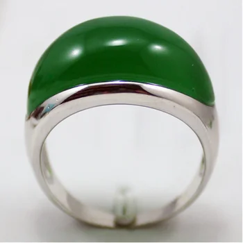 Vyras žaliosios Gamtos jade sidabro padengtą žiedas #8--11