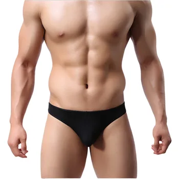 Vyriški apatiniai seksualus kelnaitės T-kelnės, diržas ledo šilko audinys U išlenkto dizaino mažas juosmens jaunimo ultra-plonas kelnės