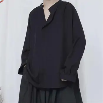 Vyriški nauji marškinėliai vyriški banga Japonijos Yamamoto stiliaus tamsiai nišą prarasti didelio dydžio gražus ilgomis rankovėmis marškinėliai