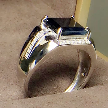 Vyrų žiedas Nemokamas pristatymas Gamtinių nekilnojamojo juodasis safyras žiedai 925 sterling silver 10*10mm 5.5 ct brangakmenio Fine jewelry R912246