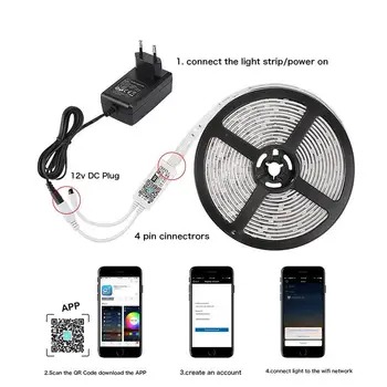 WiFi RGB Valdiklis LED Šviesos Juostelės, Darbo su Išmaniojo telefono Alexa Nuotolinę 16 Mln. Spalvų Apšvietimas,Androi