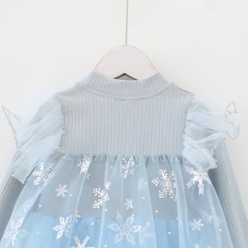 WLG Merginos Mielas Suknelės Vaikams Kratinys Mėlyna Rožinė Akių Printed Dress Baby Girl Graži Princesė Suknelė Vaikų Drabužiai