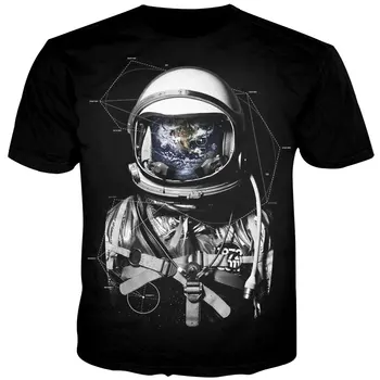 YFFUSHI Vasaros T Marškinėliai Vyrams Juodi T Shirts O-Kaklo Vyras Astronautas Spausdinti 3d Viršūnes Unisex Tees Juokingas Cool T marškiniai Plius Dydis