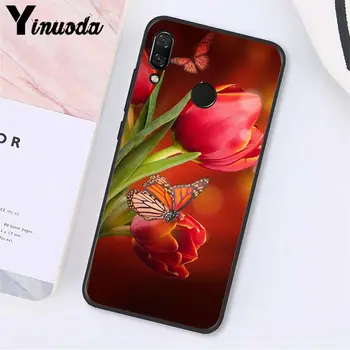 Yinuoda Raudona drugelis ant balto rožės gėlių Telefoną Atveju Xiaomi Redmi 7 Pastaba 8T Redmi 5plus 6A Note4 4X A2 A2lite