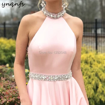 YNQNFS P. 17 Kristalų Suknelė Seksualus Backless Ball Dress Satino Vestido de Festa Rožinė Bridesmaid Suknelę 2019