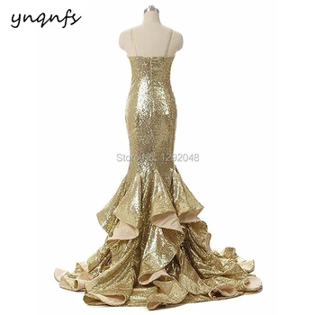 YNQNFS P1 Seksualus Aukštos Ritininės Undinė Aukso China Suknelė Vestido de Festa Ruffles Pakopų Ilgai Bridesmaid Dresses 2019