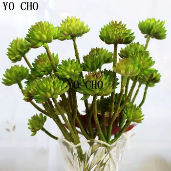 YO CHO (3 vnt/lot) 6 vadovai lotus mėsiškas augalų dirbtinio modeliavimas gėlės, dirbtiniai augalai apdaila plastikinių žalieji augalai