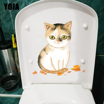 YOJA 23.8 X 25CM Animaciją Kačių Su Rudens Lapai Namų Kambario Sienų Lipdukai WC Tualeto Apdaila T1-2475