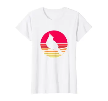 Šiaurės Kardinolas paukščio Siluetu Derliaus Saulė T-Shirt naujokų Vasaros Cool Tee 