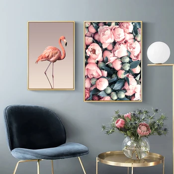 Šiaurės Pink Gėlių Flamingo Sienos Menas Drobė Plakatas, Tapyba Rose Jūros Bangų HD Atspausdintos Nuotraukos Šiuolaikinio Namų Dekoro Kambarį