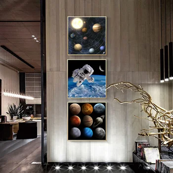 Šiuolaikinės Astronautas Vietos Mėnulio Ūkas Visatos Nuotrauką Drobė, Tapyba Berniuko Kambarį Darželio Namų Dekoro Cuadros Plakatai ir Spausdina