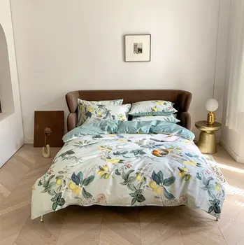 Šiuolaikinės citrinų patalynės komplektas,pilnas karalienė, karalius 60s medvilnės derliaus žaliųjų augalų dvigubai namų tekstilės paklode pagalvės užvalkalą antklode padengti