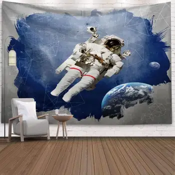 Šiuolaikinės paprasta ins kosmosą astronautas kabinti medžiaga kambarys bendrabutyje naktiniai apdailos išdėstymas net raudono gobeleno fono medžiaga