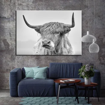 Škotijos Karvės Drobė Menas, Tapyba, Modernus Gyvūnų Sienų Plakatai Ir Spausdina Karvė Meno Nuotraukas Kambarį Cuadros Apdaila