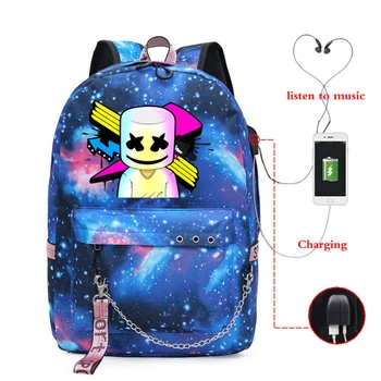 Žaidimas DJ Marshmello Kuprinė Vaikams, Cartoon Anime Schoolbags Paauglių Berniukų, Mergaičių Nešiojamojo kompiuterio Kuprinė Vyrai Moterys USB kuprinė