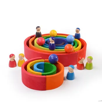 Žaislai 12 Vnt. Didelė Vaivorykštės Stacker Mediniai Žaislai Vaikams Kūrybos Vaivorykštė Blokai Montessori Švietimo Žaislas