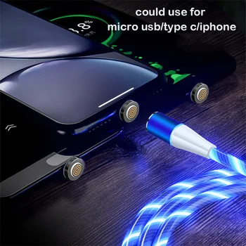 Žėrintis Magnetinio Mobiliojo Telefono Įkrovimo Kabelis, LED šviesos Micro USB C Tipo Kištukas 