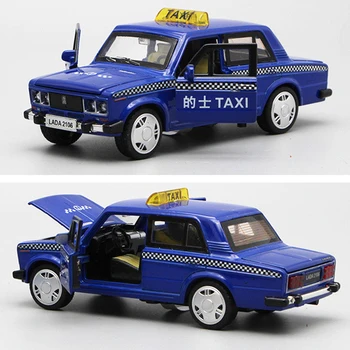 1/32 Lydinio Taksi Automobilio Modelis Traukti Atgal LED Muzika Stalo Ornamentas Vaikams Žaislų Kolekcija