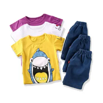 1-4Y Vasaros Vaikų, Kūdikių Berniukų Drabužiai marškinėliai Topai+Trumpo Džinsinio audinio Kelnės Komplektus Animacinių filmų Spausdinti Viršūnes Drabužius 2020 Naujas