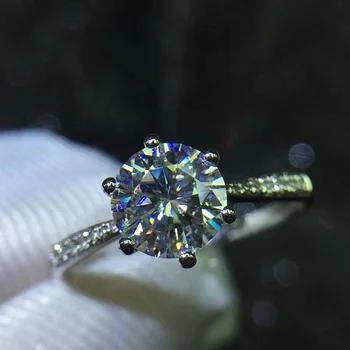 1 Karatas ct Vestuvių Moissanite Deimantų Žiedas Originali 18K 750 Baltas Auksas D spalva VVS