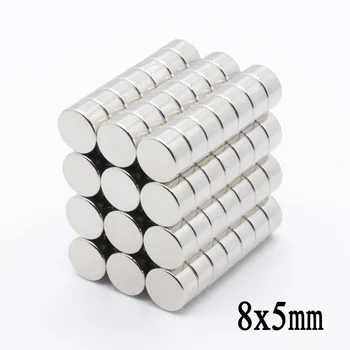 100vnt 8x5 mm, Super Stiprus Retųjų Žemių Neodimio Magnetų N35 8*5 mm, Apvalus Nuolatinis Amatų Šaldytuvas Magnetas