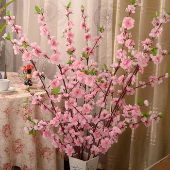 128cm Dirbtinė Vyšnių Pavasario Slyvų Persikų Žiedų Šaka Šilko Gėlių Namuose Vestuvių Dekoratyviniai Plastiko Persikų, Gėlių Puokštė