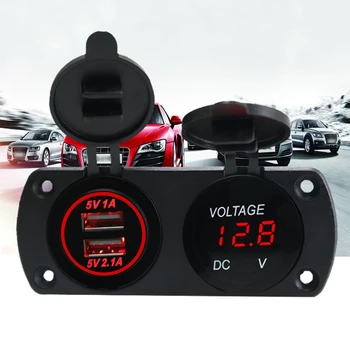 12V-24V Dual USB Įkroviklis+LED Voltmeter Automobilinis USB Lizdas, Automobilis, Greitas Įkroviklis Motociklo Automobilių Jūrų Skydelio Keitimo