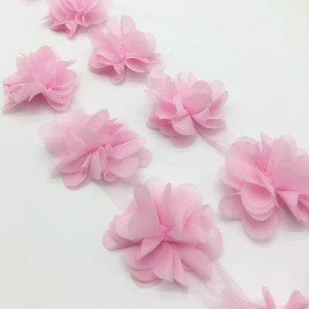 13pcs/kieme 3D Rožinės spalvos Šifono Grupių Gėlės Vestuvių Suknelė Vestuvių Audinio Nėrinių Apdaila Audinys 