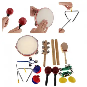 16Pcs/Daug Muzikos Instrumentų Rinkinys 10 Rūšių Darželio Vaikai Tamburinas Būgno Mušamieji Kūdikių ir Ankstyvojo Ugdymo