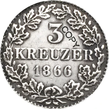 1866 vokietijos 3 Kreuzer monetos KOPIJA 17MM