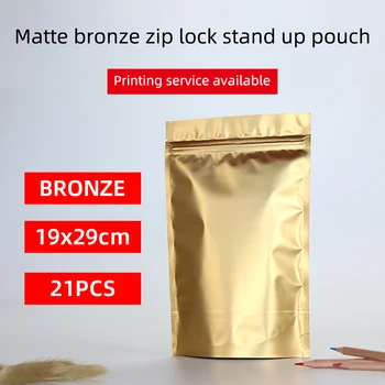 19x29cm 21pcs matinės bronzos atsistoti dėklas su užtrauktuku aliuminio folija VMPET zip-lock maišą, arbata, užkandžiai, pakavimo krepšys