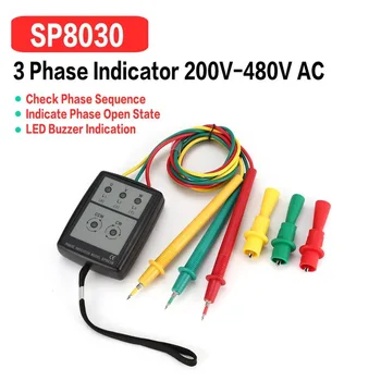 1PC SP8030 3 Etapas Sukimosi Testeris, Skaitmeninis Fazės Indikatorius Detektorius LED garsinis signalas Fazių Seka Skaitiklio Įtampos Testeris 200V-480V AC