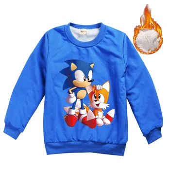 2-16Y 2020 m. Žiemos Anime Sonic The Hedgehog Hoodie Berniukai Storo Aksomo Kailio Palaidinukė Vaikai Megztinis Kūdikių Mergaitės, Apranga, Kailis Outwear