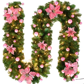 2.7 M Kalėdų LED Rotango Girliandą Dekoratyvinis Green Christmas Garland Dirbtinės Kalėdų Medžio Rotango Reklama Apdaila