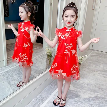 2 Iki 11 Metų Grožio Vaikų Drabužių 2021 M. Vasaros Naują Rožinė Raudona Violetinė Baby Girl Mielas Cheongsam Kinų Stiliaus Princesė Suknelės