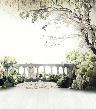 200*300cm Sluoksnių, fotostudija, Fotografijos Backdrops Balta Žalia atviru dangumi terasa, Gėlės, Medžio, Naujai
