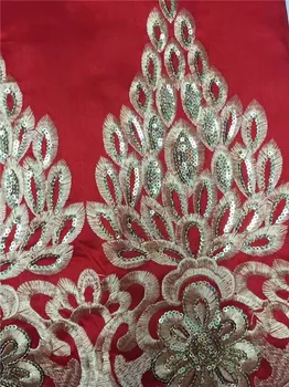 2017 aukštos kokybės raudona afrikos george wrapper nėrinių audinio nigerija vestuvių suknelė blizgančiais nėrinių audinio, Geltonos spalvos