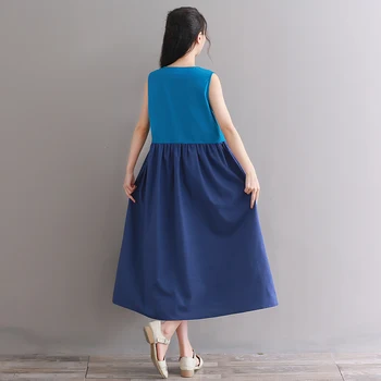 2018 m. naujo dizaino lininis berankovis suknelė vasaros mados ilgai vintage suknelė