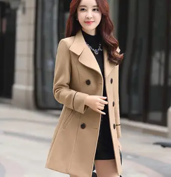 2018 m. rudens ir žiemos naujas atlapų ilgai skyriuje storas vilnonis paltas moteriška Plonas buvo plonas, vilnonis paltas