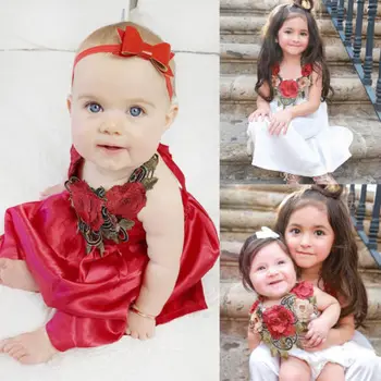 2019 Boutiqe Naujagimis Vaikas Baby Girl 3D Gėlių Suknelė Bamblys Infnat Mergina-line Print Inscenizacija Šalis Vasaros Suknelė Medvilnės Didmeninės
