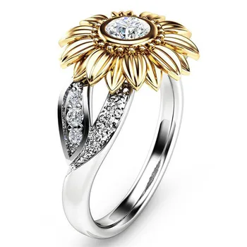 2019 Naują Atvykimo Dizainas Dvi Tonas Sidabro Gėlių Žiedas aplink Aukso Saulėgrąžų Papuošalų Mados Žiedai moterims Žiedas Nustatyti Anneau Y11#N