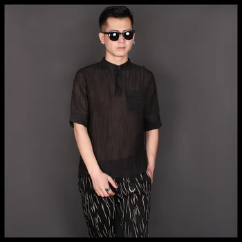 2019 Naujų vyriškų Drabužių mados vasaros ramės (kiniškosios dilgėlės) Plaukų Stilistas Trumpas rankovės juostele Liling plonos medžiagos marškiniai, kostiumai