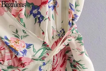 2019 Nesimetriškas Moterų Ryšius Juosmens Vasaros Suknelės Floros Spausdinti Suknelė Su V Kaklo Bžūp Rankovėmis