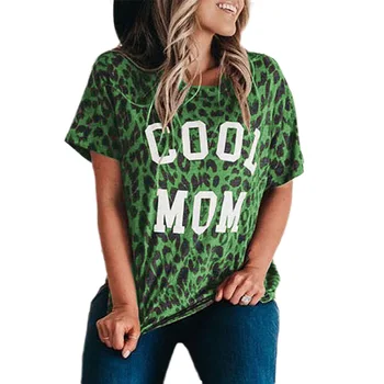 2020 COOL MAMA Laiškas Leopard Atspausdintas T-shirt Moterims trumpomis Rankovėmis Mados Vasaros Prarasti Tee Mama Atsitiktinis marškinėliai Moterų Topai