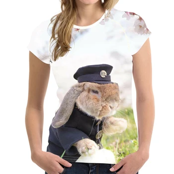 2020 Individualų Moterys T-shirt Cute Bunny Moterų trumpomis Rankovėmis O-Kaklo Marškinėlius Mados Triušis Ponios Tee Viršūnes Šunytis Dropshipping