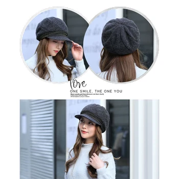 2020 Karšto Aštuoniakampis Skrybėlės Moterims Vientisos Spalvos Retro Aštuoniakampis Kepurės Minkštas Newsboy Kepurės Snapeliu Bžūp Moteriškos Žieminės Kepurės