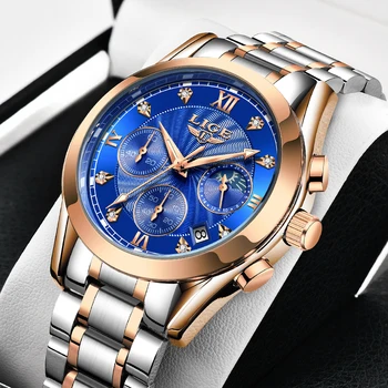 2020 LIGE Vyrai Laikrodžiai Top Brand Prabanga Aukso Laikrodis Visų Plieno, atsparus Vandeniui Kvarco Žiūrėti Vyrų Mados Verslo, Sporto Chronograph