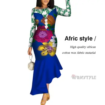 2020 m. Afrikos Drabužius Moterų v-kaklo maxi suknelė Atspausdintas ant grindų ilgio sijonas Danshiki heidi bazin Riche Ponios Drabužiai wy5952