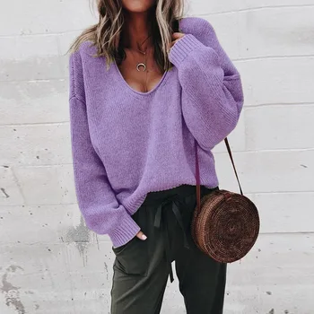 2020 m. Moteris, Atsitiktinis, Kietas Megztiniai Žiemai ilgomis Rankovėmis Įgulos Kaklo puloveriai Trikotažas streetwear