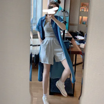 2020 M. Moteris Prarasti Džinsinio Audinio Suknelė Atsitiktinis Tiesiai Streetwear Kišenės Trumpas Rankovės Vintage Megztinis Korėjos Stiliaus 
